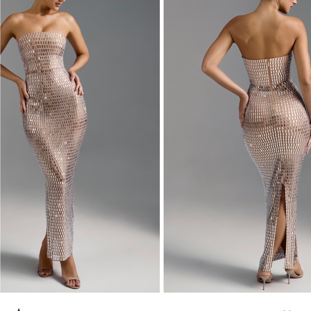 Oh Polly Strapless Sequin Dress in Silver